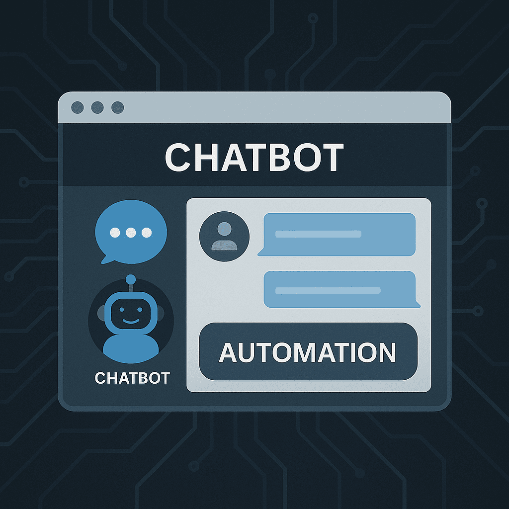 Interfaz de chatbot automatizado en página web con sistema de flujos y botón de automatización – Synkronia Web Starter